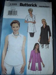 3388 BUTTERICK  LONG COLLAR SHIRT, TANK TOP EZ PATTERN 8-12,20-24
